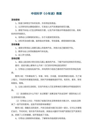 幼儿园中班科学教案《小车迷》 包含反思