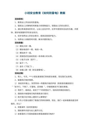 幼儿园小班安全教育教案《如何防雷电》 包含反思预览