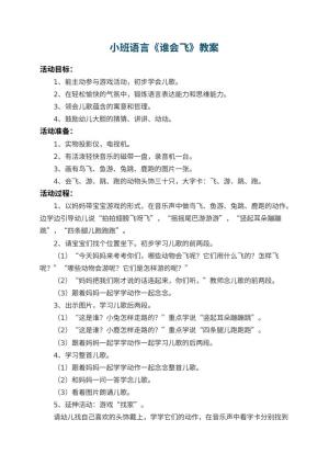 幼儿园小班语言优秀教案《谁会飞》 包含反思预览