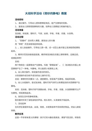 幼儿园大班科学活动教案《奇妙的静电》 包含反思