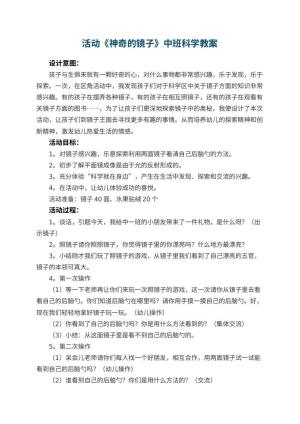幼儿园活动《神奇的镜子》中班科学教案 包含反思预览