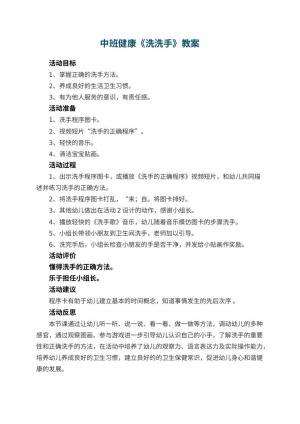 幼儿园中班健康教案《洗洗手》 包含反思预览