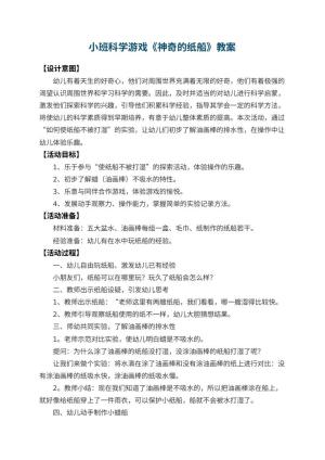 幼儿园小班科学游戏教案《神奇的纸船》 包含反思预览