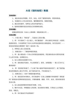 幼儿园大班教案《锁的秘密》 包含反思预览