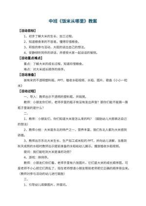 幼儿园中班教案《饭米从哪里》 包含反思预览