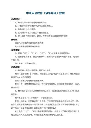 幼儿园中班安全教育教案《紧急电话》 包含反思预览