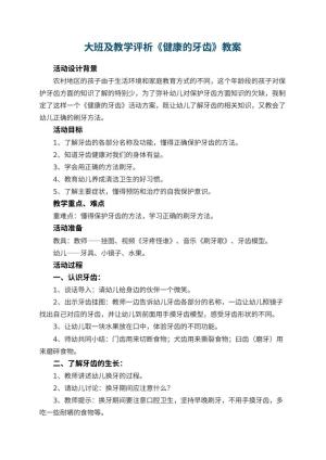 幼儿园大班教案及教学评析《健康的牙齿》 包含反思预览