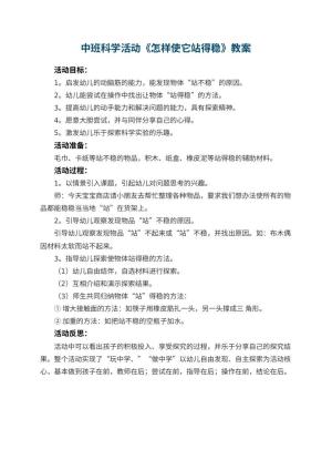幼儿园中班科学活动教案《怎样使它站得稳》 包含反思预览