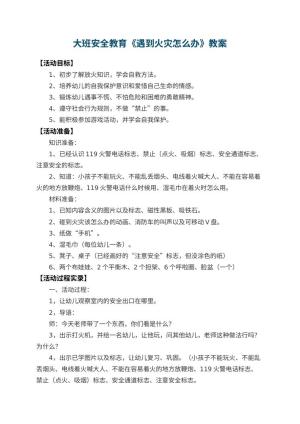 幼儿园大班安全教育教案《遇到火灾怎么办》 包含反思预览