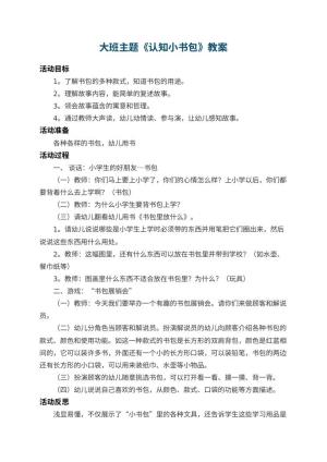 幼儿园大班主题教案《认知小书包》 包含反思预览