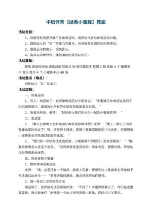 幼儿园中班体育教案《拯救小蜜蜂》 包含反思