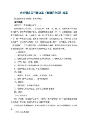 幼儿园大班语言公开课详案《春雨的色彩》预览
