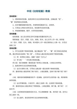 幼儿园中班教案《比较轻重》 包含反思预览