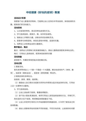 幼儿园中班健康教案《好玩的皮球》 包含反思预览