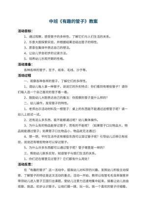 幼儿园中班教案《有趣的管子》 包含反思预览