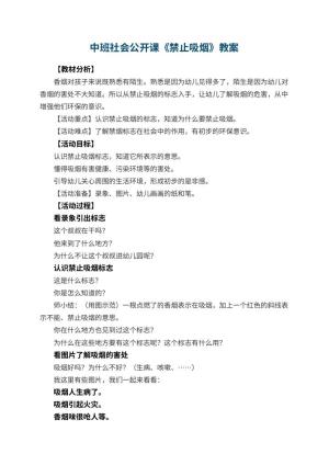 幼儿园中班社会公开课教案《禁止吸烟》 包含反思预览