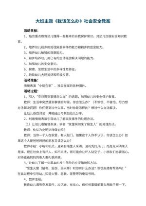幼儿园大班主题教案《我该怎么办》社会安全 包含反思