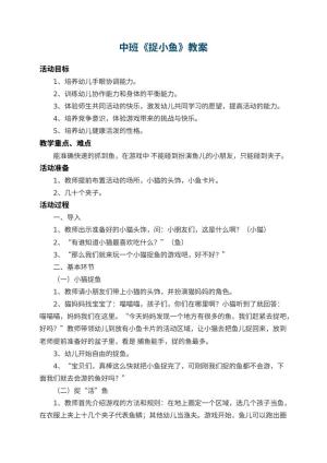 幼儿园中班教案《捉小鱼》 包含反思预览