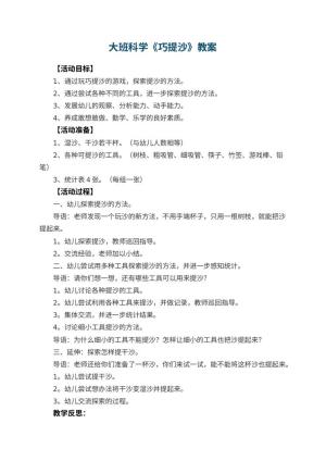 幼儿园大班科学优秀教案《巧提沙》 包含反思