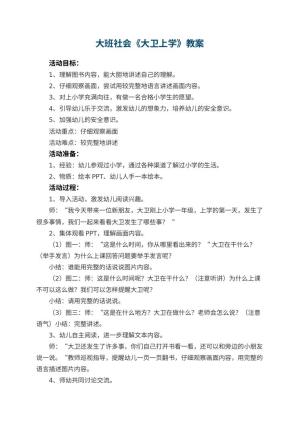幼儿园大班社会优秀教案《大卫上学》 包含反思预览