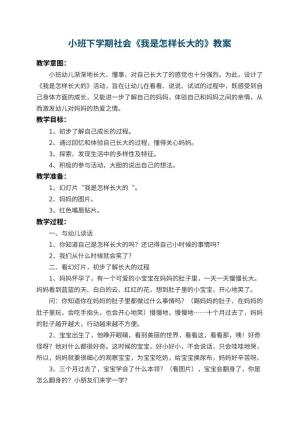 幼儿园小班下学期社会教案《我是怎样长大的》 包含反思预览