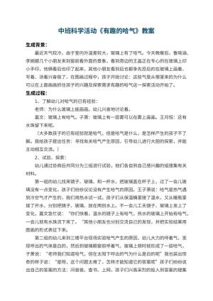 幼儿园中班科学活动教案《有趣的哈气》 包含反思预览