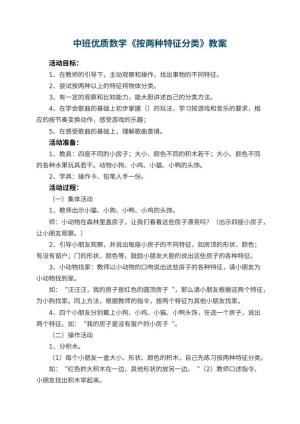 幼儿园中班优质数学教案《按两种特征分类》 包含反思预览