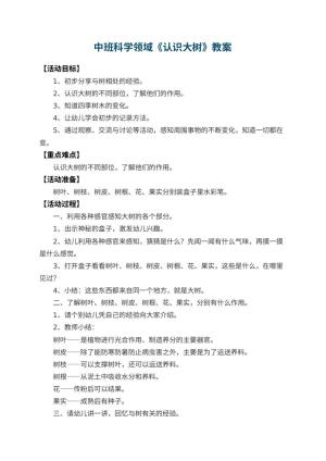 幼儿园中班科学领域教案《认识大树》 包含反思预览