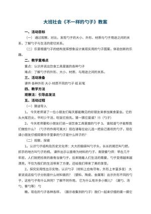 幼儿园大班社会优秀教案《不一样的勺子》 包含反思
