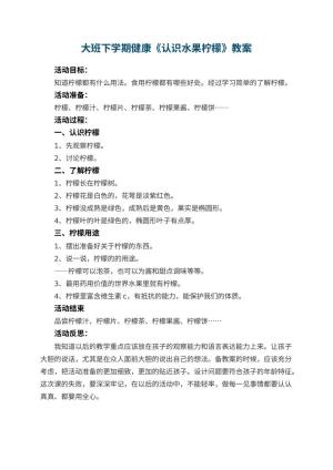 幼儿园大班下学期健康教案《认识水果柠檬》 包含反思预览