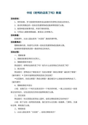 幼儿园中班教案《老鸭的店丢了吗》 包含反思预览
