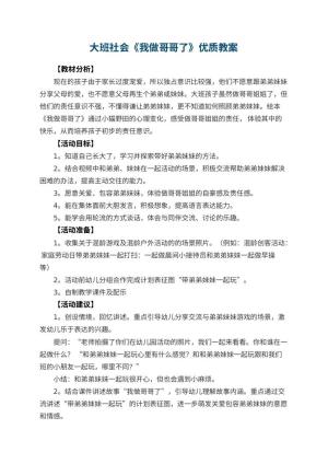 幼儿园大班社会《我做哥哥了》优质教案 包含反思预览