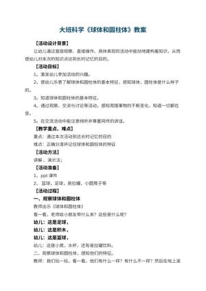 幼儿园大班科学《球体和圆柱体》教案 包含反思预览