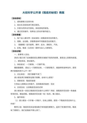 幼儿园大班科学公开课教案《鞋底的秘密》 包含反思预览