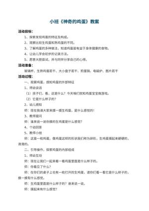 幼儿园小班教案《神奇的鸡蛋》预览