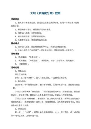 幼儿园大班教案《多角度分类》 包含反思预览