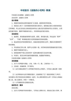 幼儿园中班音乐教案《迷路的小花鸭》 包含反思预览