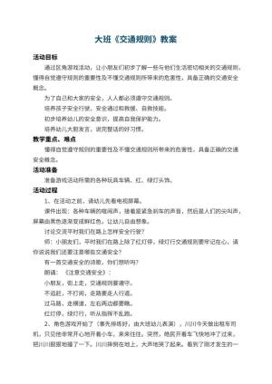 幼儿园大班教案《交通规则》 包含反思预览