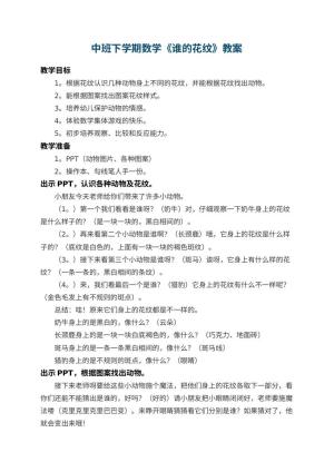 幼儿园中班下学期数学教案《谁的花纹》 包含反思预览