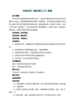 幼儿园中班科学《糖去哪儿了》教案 包含反思