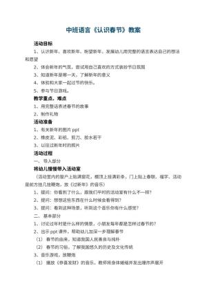幼儿园中班语言教案《认识春节》预览