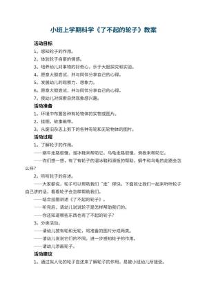 幼儿园小班上学期科学教案《了不起的轮子》 包含反思预览