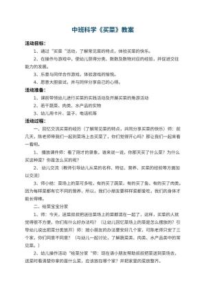 幼儿园中班科学教案《买菜》 包含反思预览