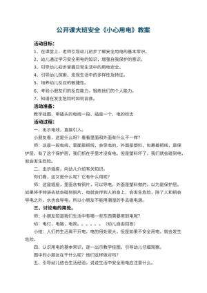 幼儿园公开课教案大班安全《小心用电》 包含反思预览