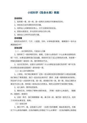 幼儿园小班科学教案《隐身水果》 包含反思预览