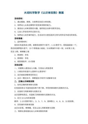 幼儿园大班科学数学《认识单双数》教案