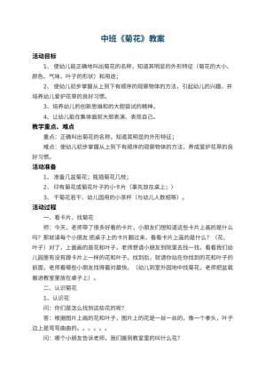 幼儿园中班教案《菊花》 包含反思预览