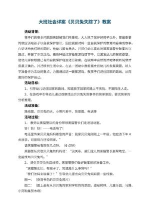 幼儿园大班社会详案教案《贝贝兔失踪了》 包含反思