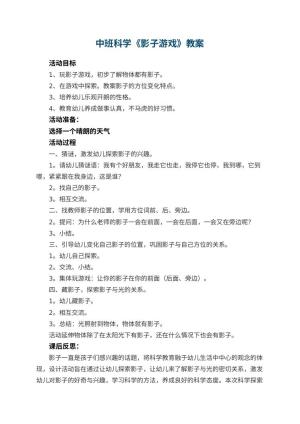 幼儿园中班科学优秀教案《影子游戏》 包含反思预览