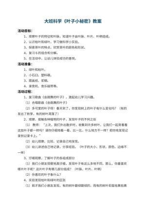 幼儿园大班科学教案《叶子小秘密》 包含反思预览